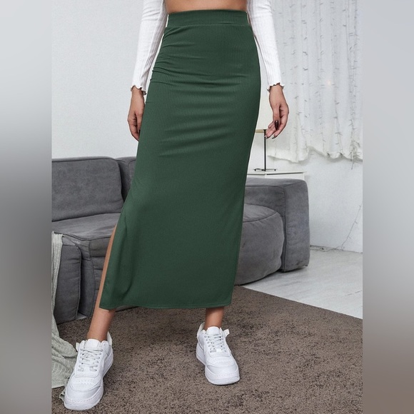 SHEIN Dresses & Skirts - Shein Ribbed Maxi Skirt XS | Olive Green | New Without Tags